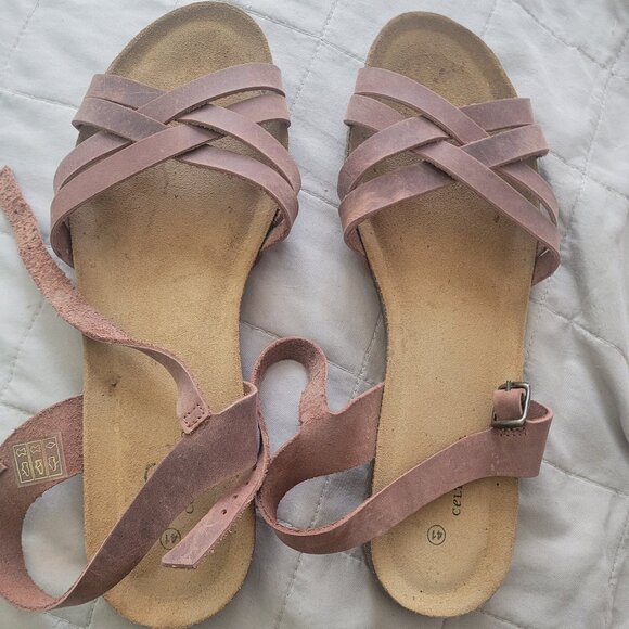 Multistrap Open Toe Flat Sandal Celtic & Co - Rust Leather - Picture 1 of 1